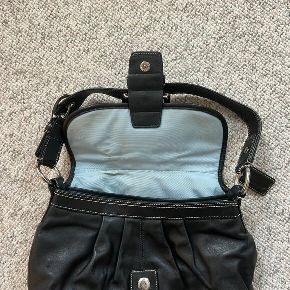 Coach Soho Vintage Pleated Black Leather buckle shoulder bag purse F15204 - Picture 4 of 8